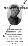 Alphonse Tye Funeral Card